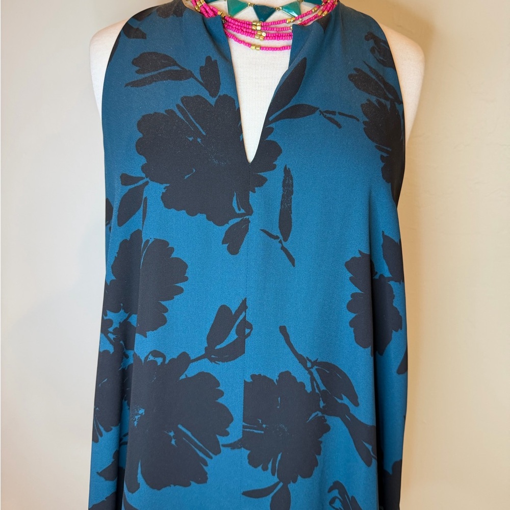 LOFT Teal and Black Floral Blouse